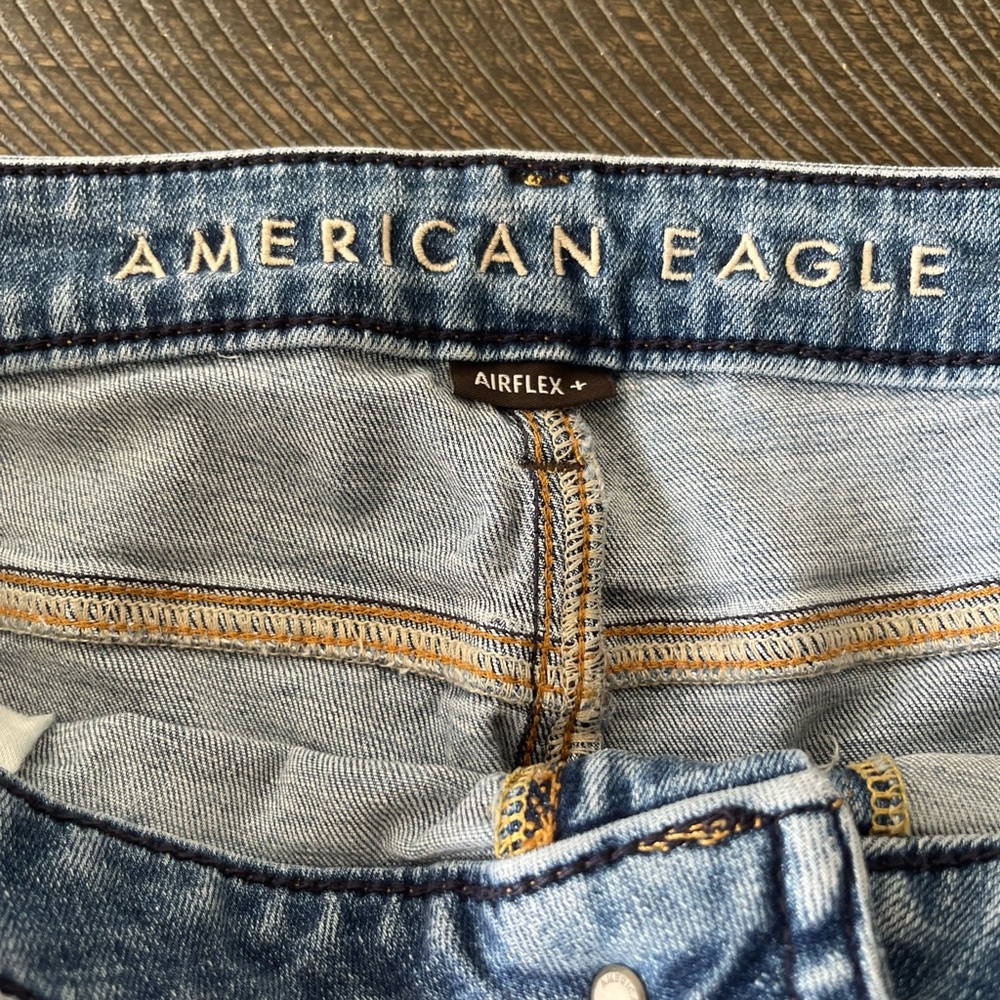 American Eagle Outfitters Slim Straight Jeans - Light Blue and White